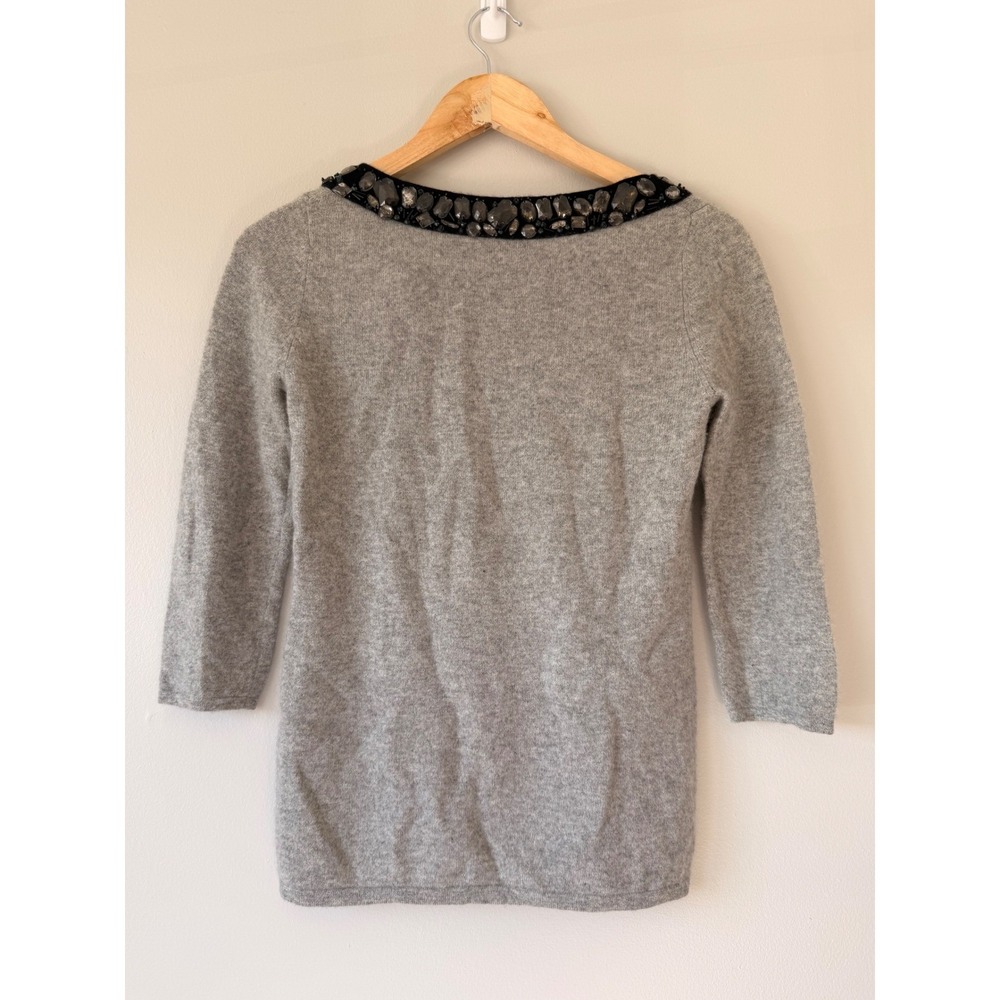 100% Cashmere Elena Solano Gray Embellished Jewel Neck 3/4 Sleeve Sweater Small - Picture 4 of 5